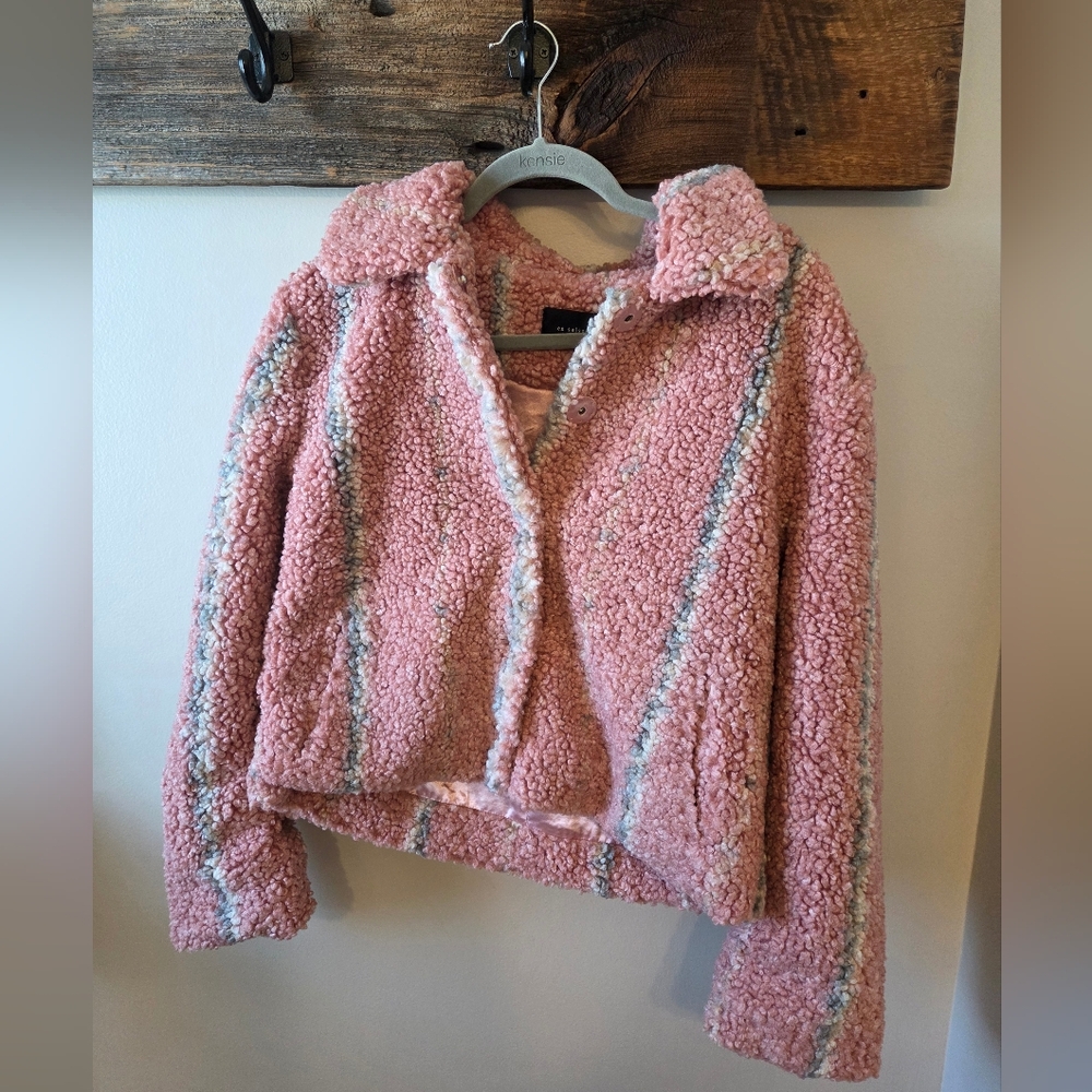 En Saison Kensie Pink Faux Shearling Textured Jacket